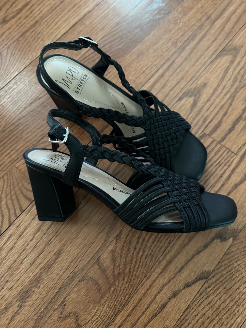 Impo Black Braided Block Heel Sandals with Ankle Strap